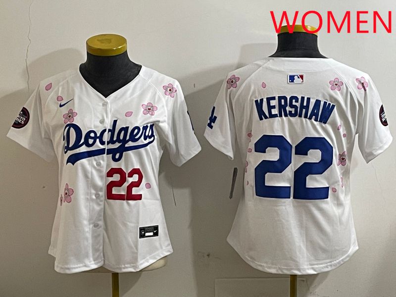 Women Los Angeles Dodgers 22 Kershaw White Sakura Edition 2025 Nike MLB Jersey style 2